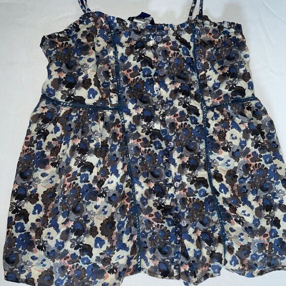 American Eagle Outfitters Babydoll Full‎ Button Strappy Blue Floral Tank Top S - Picture 2 of 10